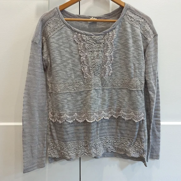 ONE SEPTEMBER Anthropologie gray knit and lace pull-over crewneck sweater - Picture 5 of 7